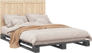vidaXL Rama łóżka z wezgłowiem, szara, 140x200 cm, lite drewno sosnowe 4