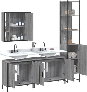 vidaXL 4-częściowy zestaw szafek łazienkowych, szary dąb sonoma 4