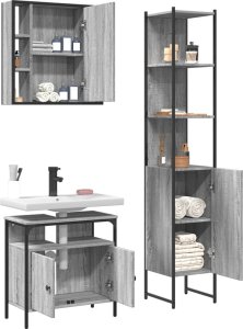 vidaXL 3-częściowy zestaw szafek łazienkowych, szary dąb sonoma 4