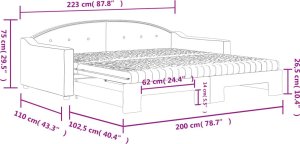 vidaXL Sofa rozsuwana z materacami, ciemnoszara, 100x200 cm, tkanina 12