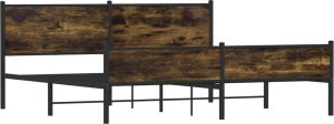vidaXL Metalowa rama łóżka, bez materaca, przydymiony dąb, 193x203 cm 4