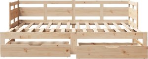 vidaXL Łóżko dzienne rozsuwane, szuflady, 90x200 cm, sosnowe 4