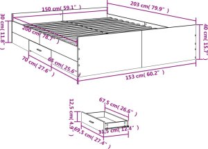 vidaXL Rama łóżka z szufladami, biała, 150x200 cm 10