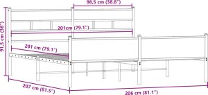 vidaXL Metalowa rama łóżka, bez materaca, przydymiony dąb, 200x200 cm 9