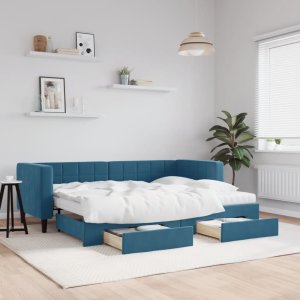 vidaXL Sofa rozsuwana z szufladami, niebieska, 80x200 cm, aksamit 1