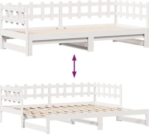 vidaXL Łóżko dzienne rozsuwane, szuflady, białe, 90x190 cm, sosnowe 8