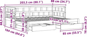 vidaXL Łóżko dzienne rozsuwane, z szufladami, 80x200 cm, lita sosna 12