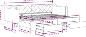 vidaXL Sofa rozsuwana z szufladami, kremowa, 80x200 cm, tkanina 12