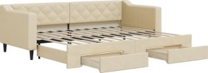vidaXL Sofa rozsuwana z szufladami, kremowa, 80x200 cm, tkanina 2