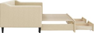 vidaXL Sofa rozsuwana z szufladami, kremowa, 80x200 cm, tkanina 7