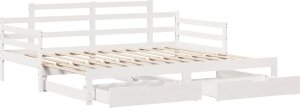 vidaXL Łóżko dzienne rozsuwane, szuflady, białe, 90x200 cm, sosnowe 2