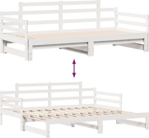 vidaXL Łóżko dzienne rozsuwane, szuflady, białe, 90x200 cm, sosnowe 8