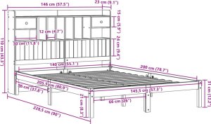 vidaXL Łóżko z regałem, bez materaca, 140x200 cm, lite drewno sosnowe 11