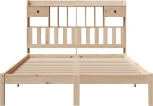 vidaXL Łóżko z regałem, bez materaca, 140x200 cm, lite drewno sosnowe 4