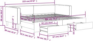 vidaXL Sofa rozsuwana z szufladami, kremowa, 80x200 cm, tkanina 12