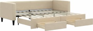 vidaXL Sofa rozsuwana z szufladami, kremowa, 80x200 cm, tkanina 2