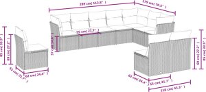 vidaXL 10-cz. zestaw wypoczynkowy do ogrodu, z poduszkami, jasnoszary 3