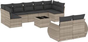 vidaXL 10-cz. zestaw wypoczynkowy do ogrodu, z poduszkami, jasnoszary 2