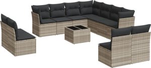 vidaXL 12-cz. zestaw mebli ogrodowych, z poduszkami, jasnoszary 2