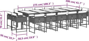 vidaXL 15-cz. zestaw mebli ogrodowych z poduszkami, brązowy, rattan PE 8