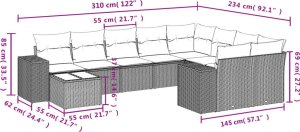 vidaXL 10-cz. zestaw wypoczynkowy do ogrodu, z poduszkami, jasnoszary 8