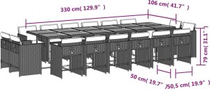 vidaXL 17-cz. zestaw mebli ogrodowych z poduszkami, szary, rattan PE 8