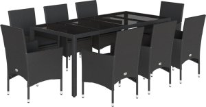 vidaXL 9-cz. zestaw mebli ogrodowych z poduszkami, czarny, polirattan 2