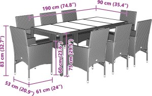 vidaXL 9-cz. zestaw mebli ogrodowych z poduszkami, czarny, polirattan 7