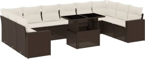 vidaXL 11-cz. zestaw mebli ogrodowych z poduszkami, brązowy, rattan PE 2
