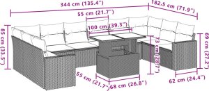 vidaXL 11-cz. zestaw mebli ogrodowych z poduszkami, brązowy, rattan PE 10