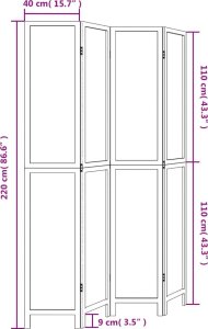 vidaXL Parawan pokojowy, 4-panelowy, biały, lite drewno paulowni 8