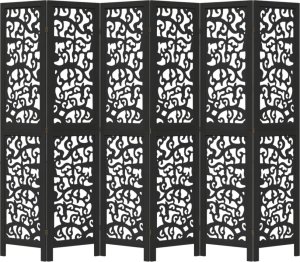vidaXL Parawan pokojowy, 6-panelowy, czarny, lite drewno paulowni 4