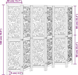 vidaXL Parawan pokojowy, 6-panelowy, czarny, lite drewno paulowni 8