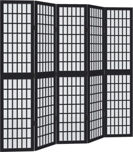 vidaXL Parawan pokojowy, 5-panelowy, czarny, lite drewno paulowni 2