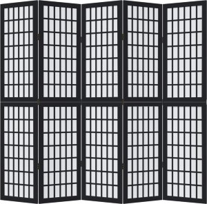 vidaXL Parawan pokojowy, 5-panelowy, czarny, lite drewno paulowni 4