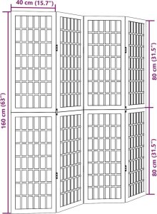 vidaXL Parawan pokojowy, 4-panelowy, czarny, lite drewno paulowni 8