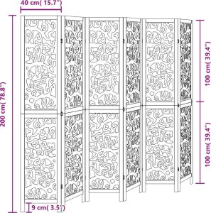 vidaXL Parawan pokojowy, 6-panelowy, czarny, lite drewno paulowni 8