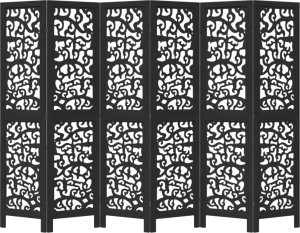 vidaXL Parawan pokojowy, 6-panelowy, czarny, lite drewno paulowni 4