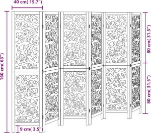 vidaXL Parawan pokojowy, 6-panelowy, czarny, lite drewno paulowni 8