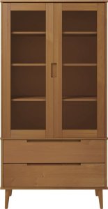 vidaXL Witryna z szufladami MOLDE, brązowa, 90x35x175 cm, lita sosna 4