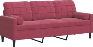 vidaXL 3-osobowa sofa z poduszkami, winna czerwień, 180 cm, aksamit 2