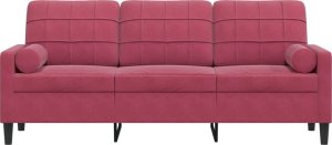 vidaXL 3-osobowa sofa z poduszkami, winna czerwień, 180 cm, aksamit 3