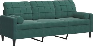 vidaXL 3-osobowa sofa z poduszkami, ciemnozielona, 180 cm, aksamit 2