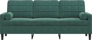vidaXL 3-osobowa sofa z poduszkami, ciemnozielona, 180 cm, aksamit 3