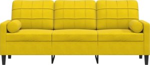 vidaXL 3-osobowa sofa z poduszkami, żółta, 180 cm, aksamit 3