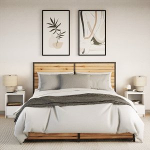 vidaXL Szafki nocne z LED, 2 szt., białe, materiał drewnopochodny 4