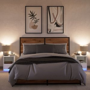 vidaXL Szafki nocne z LED, 2 szt., białe, materiał drewnopochodny 5