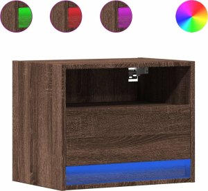 vidaXL Wisząca szafka nocna z podświetleniem LED, brązowy dąb 2