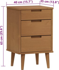vidaXL Szafka nocna MOLDE, brązowa, 40x35x65 cm, lite drewno sosnowe 8