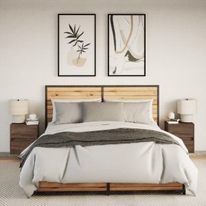 vidaXL Wiszące szafki nocne z LED, 2 szt., brązowy dąb 4